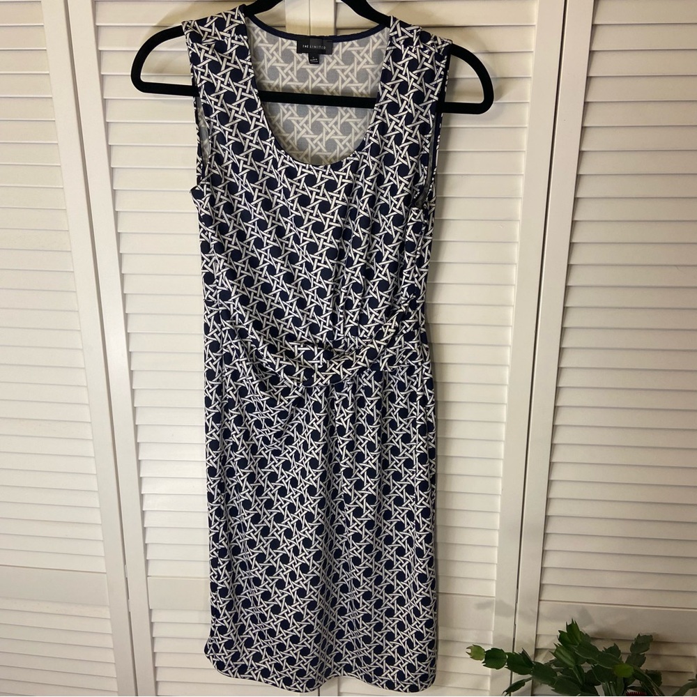 THE LIMITED Chain Link Print Navy White Dress Stretch Knit sz Small